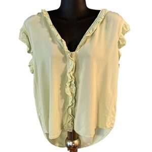 Medium Sear John paw light green ruffle sleeve & bodice v-neck button down tunic